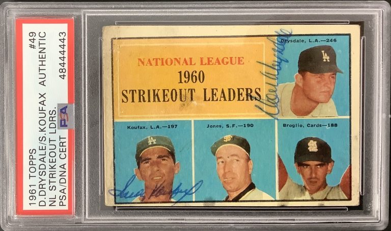 Sandy Koufax Signed 1961 Topps #49 PSA/DNA Don Drysdale Baseball Card Autograph