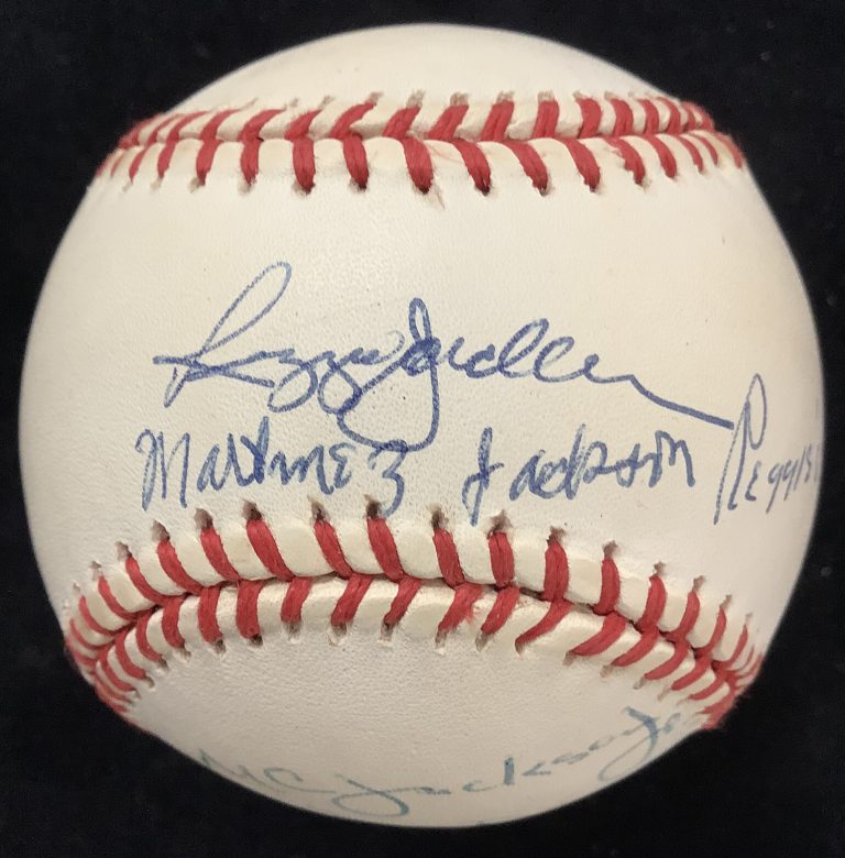 Reggie Jackson + Family Signed Baseball Bob Brown Yankees As Autograph HOF JSA