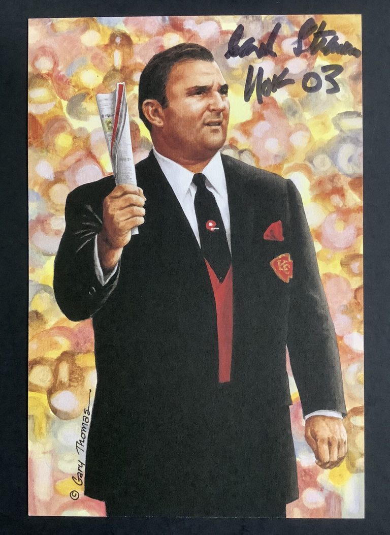 Hank Stram Signed GLAC Goal Line Art Card Football Chiefs Autograph HOF Insc JSA
