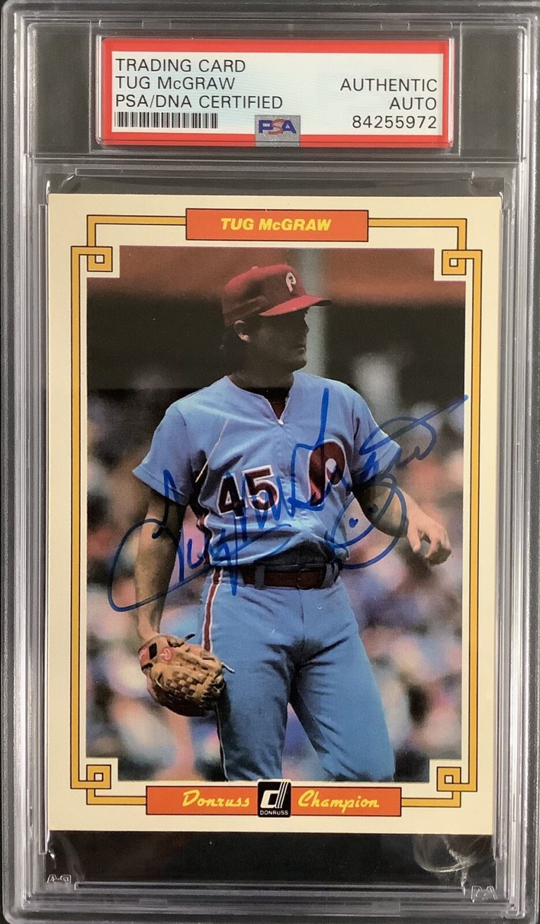 Tug McGraw Signed 1984 Donruss Champion #53 Autograph Card Phillies PSADNA
