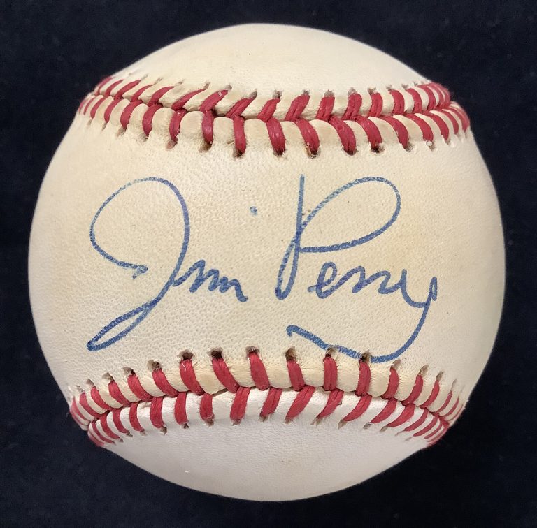 Jim Perry Signed Baseball Bob Brown Cleveland Indians Twins Autograph Cy AS JSA