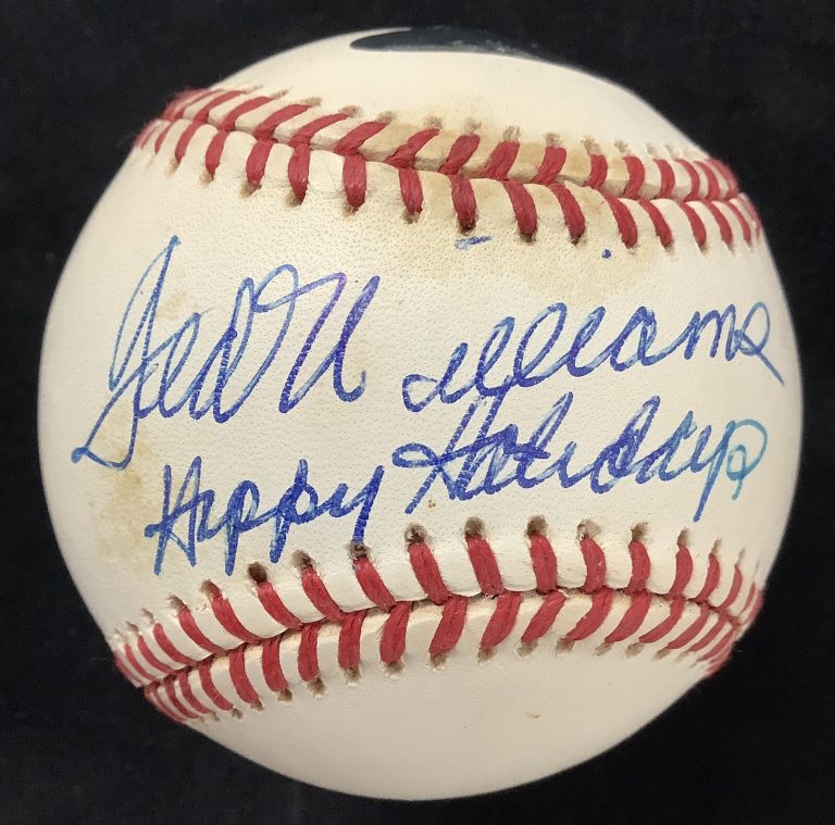 Ted Williams Signed Baseball Brown RedSox Autograph Happy Holidays Inscr HOF JSA