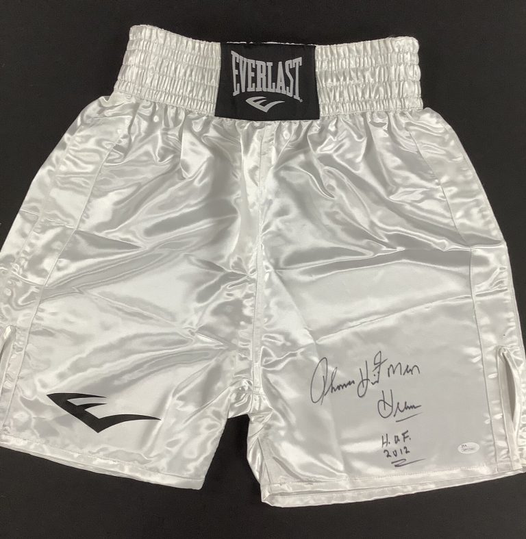 Thomas Hitman Hearns Signed Trunks Everlast Boxing Autograph HOF 2012 Inscr JSA