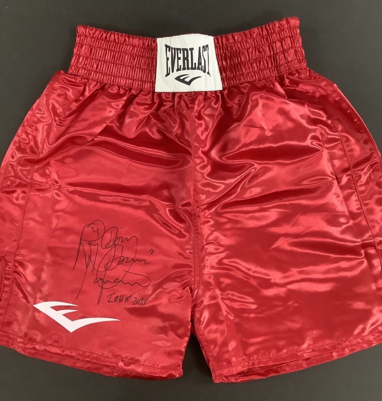Ray Boom Boom Mancini Signed Trunks Everlast Boxing Autograph IBHF 2015 Insc JSA