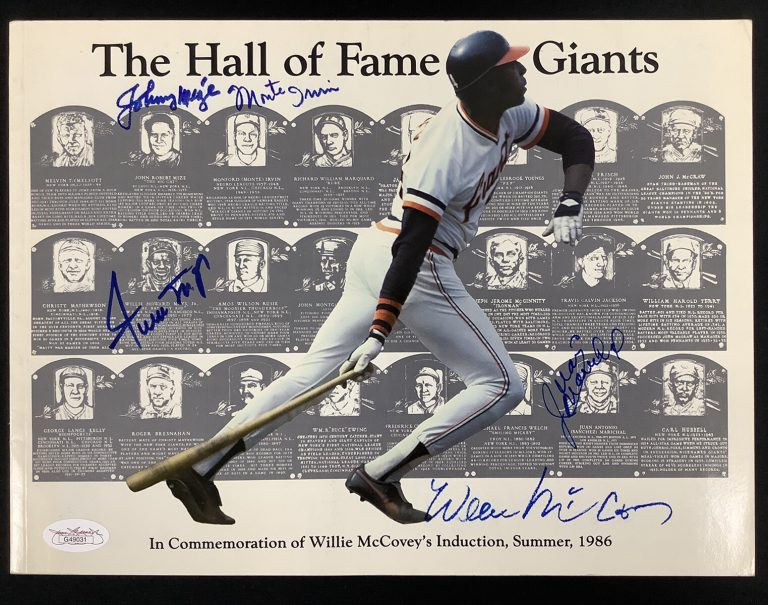 Willie McCovey Signed Program Baseball Autographs + Mays Mize Irvin Marichal JSA