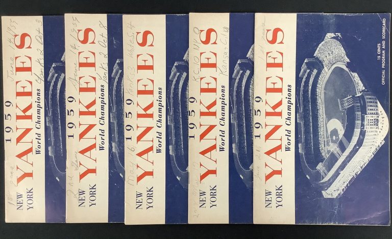 1959 New York Yankees Scorecard Program Used Lot of 5 Baseball World Champions