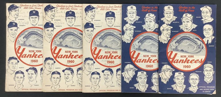 1960 New York Yankees Scorecard Program Used Lot of 5 Baseball 18x World Champs