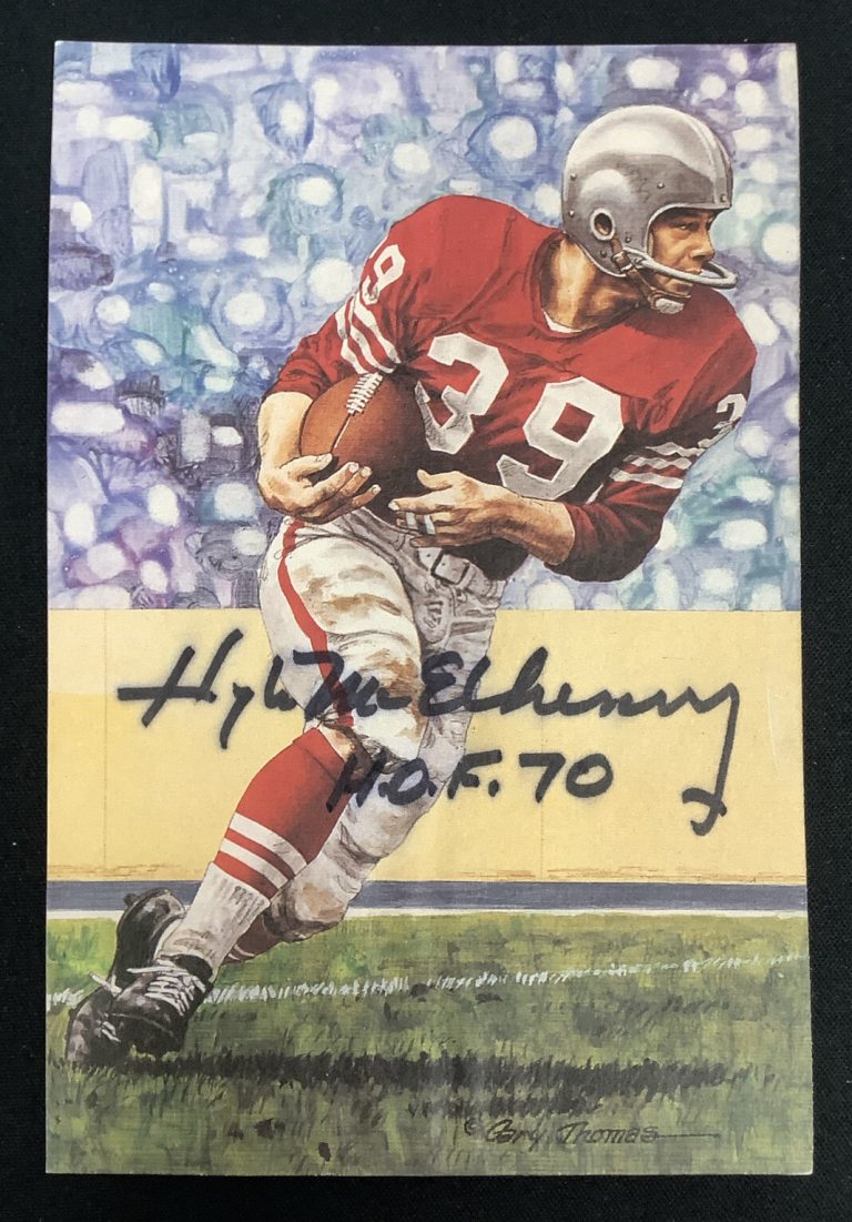 Hugh McElhenny Signed GLAC Goal Line Art Card Autograph DAMAGED HOF Inscr JSA 2