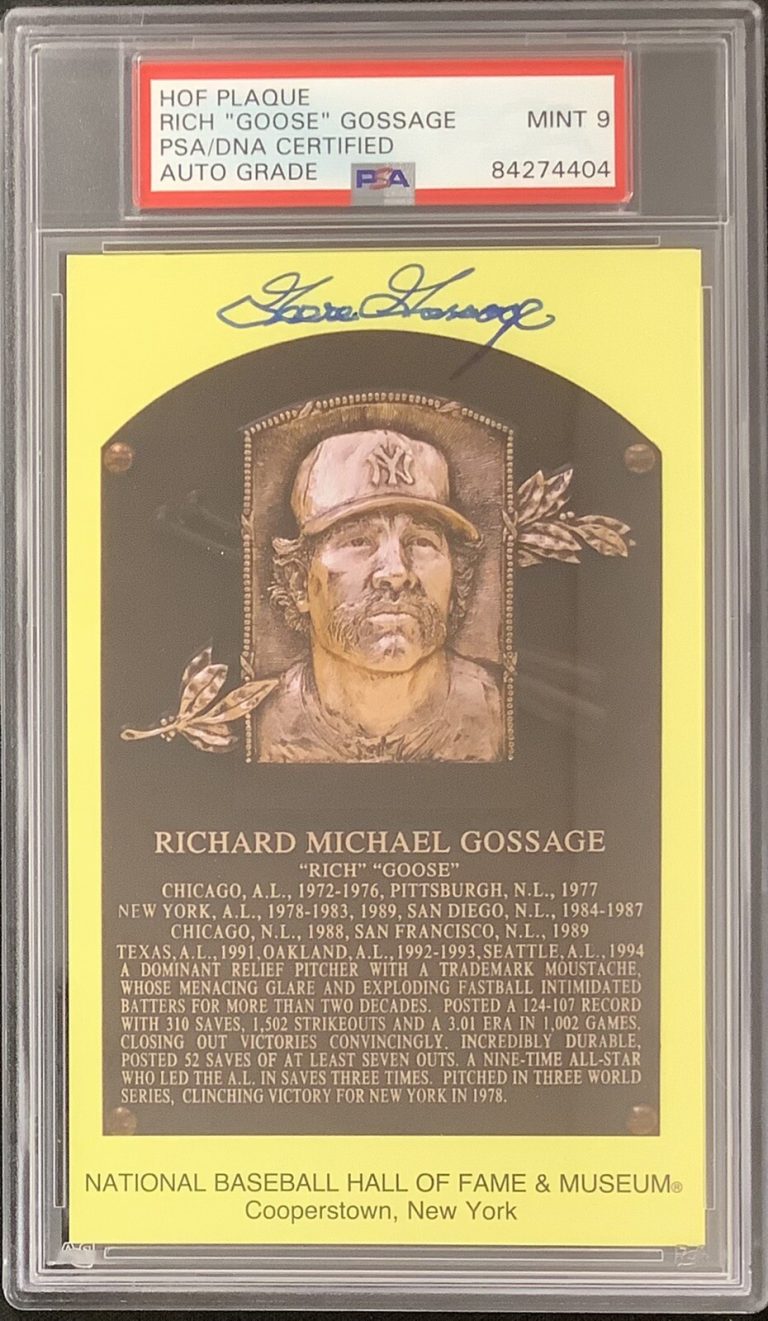 Goose Gossage Signed Gold HOF Plaque Postcard Yellow NYY PSA/DNA Autograph Mint9