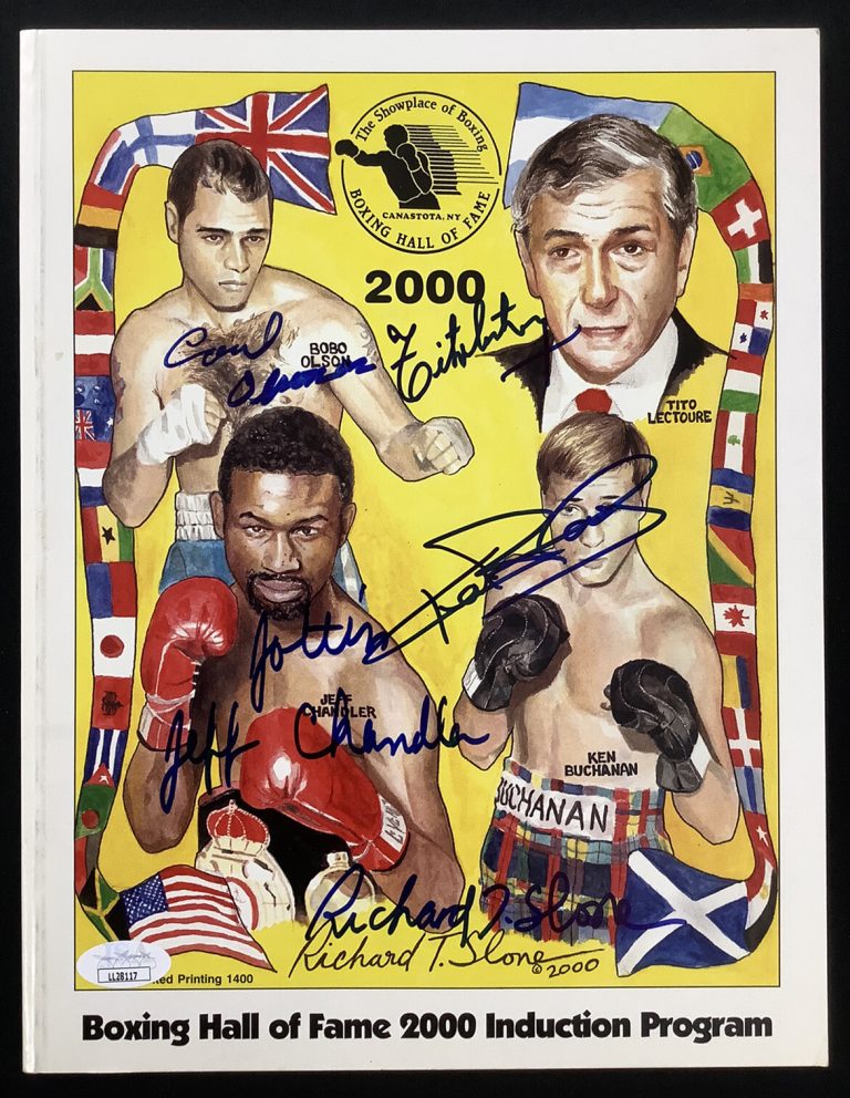 2000 Boxing HOF Signed Program Bobo Olson RARE Autograph J Chandler +3 Sigs JSA