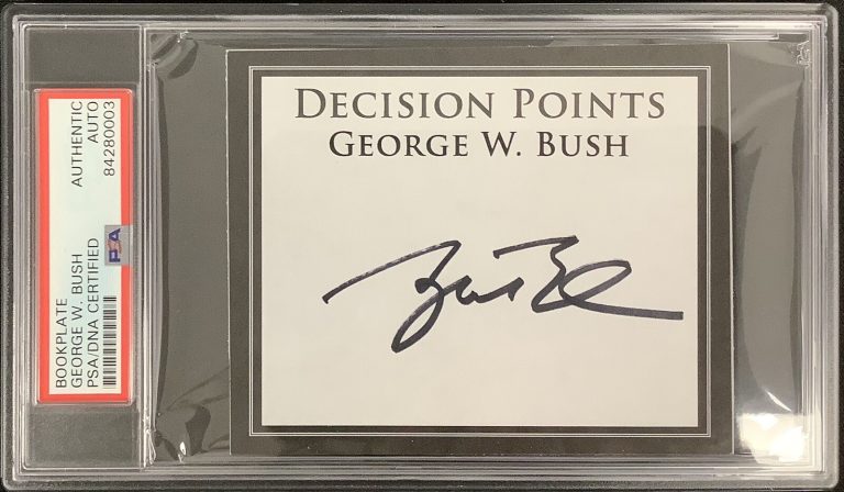 George W Bush Signed Bookplate President Autograph Texas Rangers Slab PSA/DNA
