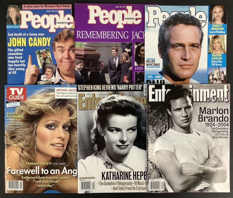 Magazine Lot of 7 No Label Deceased Entertainment Stars Jackie O Fawcett Brando
