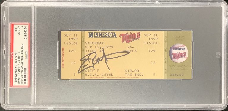 Eric Milton Signed Full Ticket 9/11/99 No Hitter Autograph PSA/DNA Tix NM-MT 8