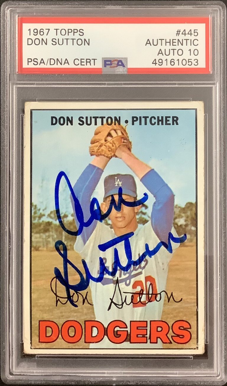 Don Sutton Signed 1967 Topps #445 Card LA Dodgers HOF Autograph PSA/DNA Auto 10