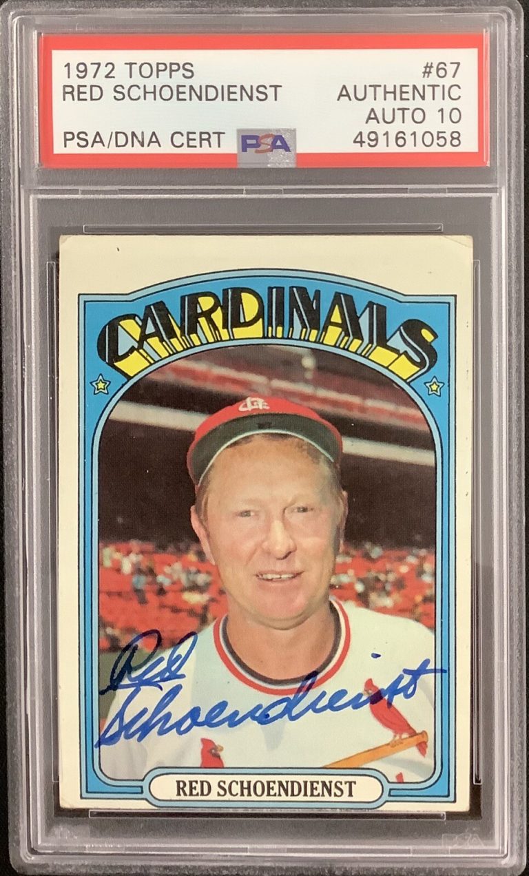 Red Schoendienst Signed 1972 Topps #67 Cardinals WSC HOF PSA/DNA Autograph 10