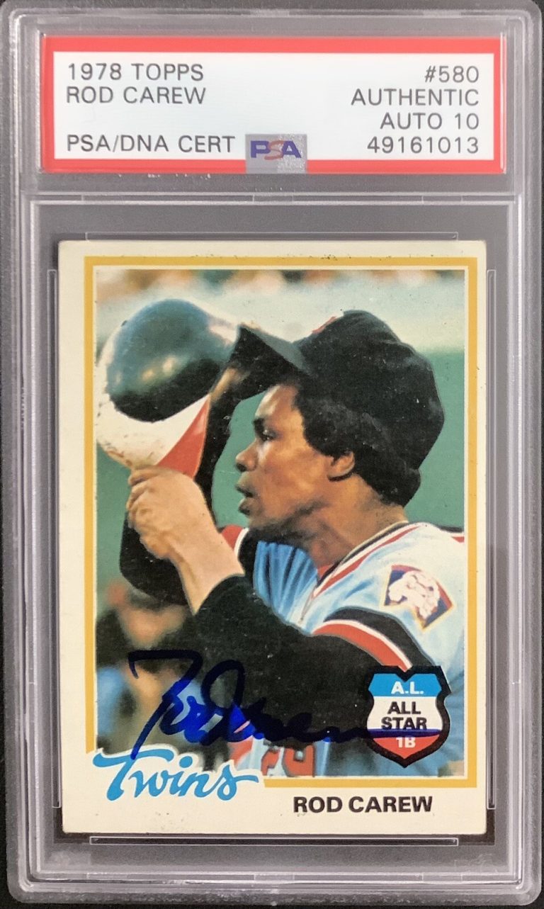 Rod Carew Signed 1978 Topps #580 Baseball Card Twins HOF PSA/DNA Autograph 10