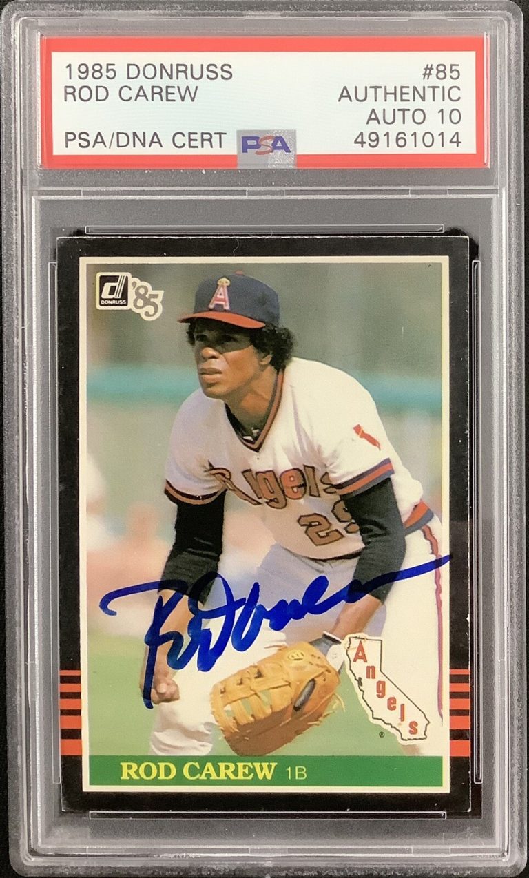 Rod Carew Signed 1985 Donruss #85 Baseball Card Angels HOF PSA/DNA Autograph 10