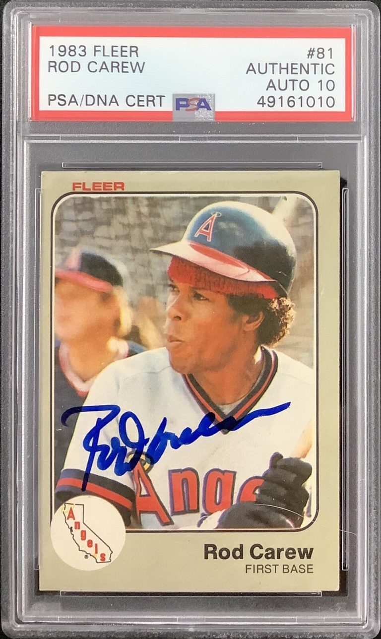 Rod Carew Signed 1983 Fleer #81 Baseball Card Angels HOF PSA/DNA Autograph 10