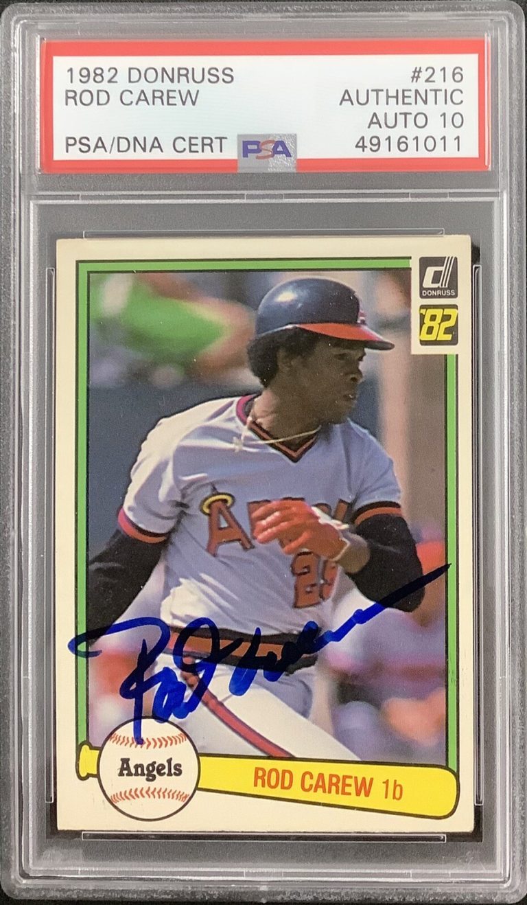 Rod Carew Signed 1982 Donruss #216 Baseball Card Angels HOF PSA/DNA Autograph 10