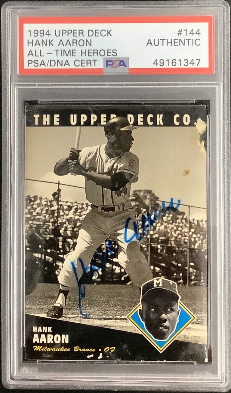 Hank Aaron Signed 1994 Upper Deck #144 Card DAMAGE Autograph AS WSC HOF PSA/DNA