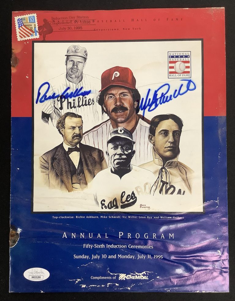 Mike Schmidt Signed 1995 HOF Induction Program Ashburn Phillies Auto DAMAGE JSA
