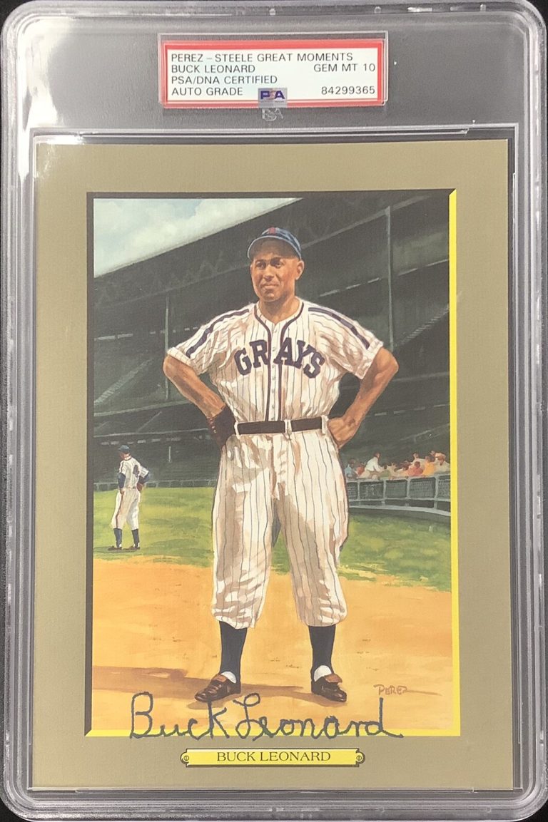 Buck Leonard Signed Perez Steele Great Moments Postcard Grays PSA/DNA Auto 10