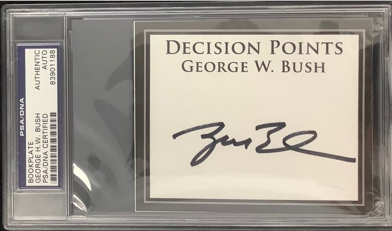 George W Bush Signed Bookplate President Auto Decision Points Rangers PSA/DNA 2