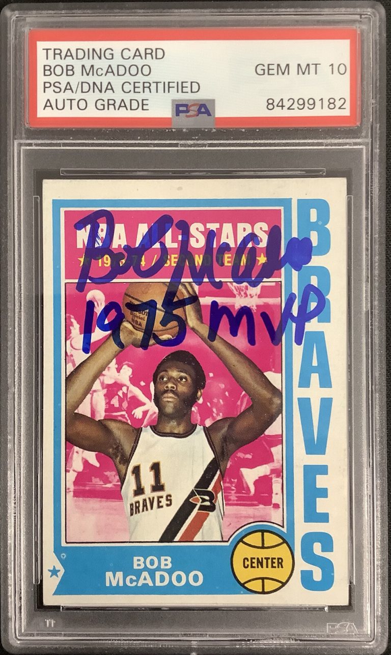 Bob McAdoo Signed 1975 Topps #80 Basketball Card Braves 1975 MVP PSA/DNA Auto 10