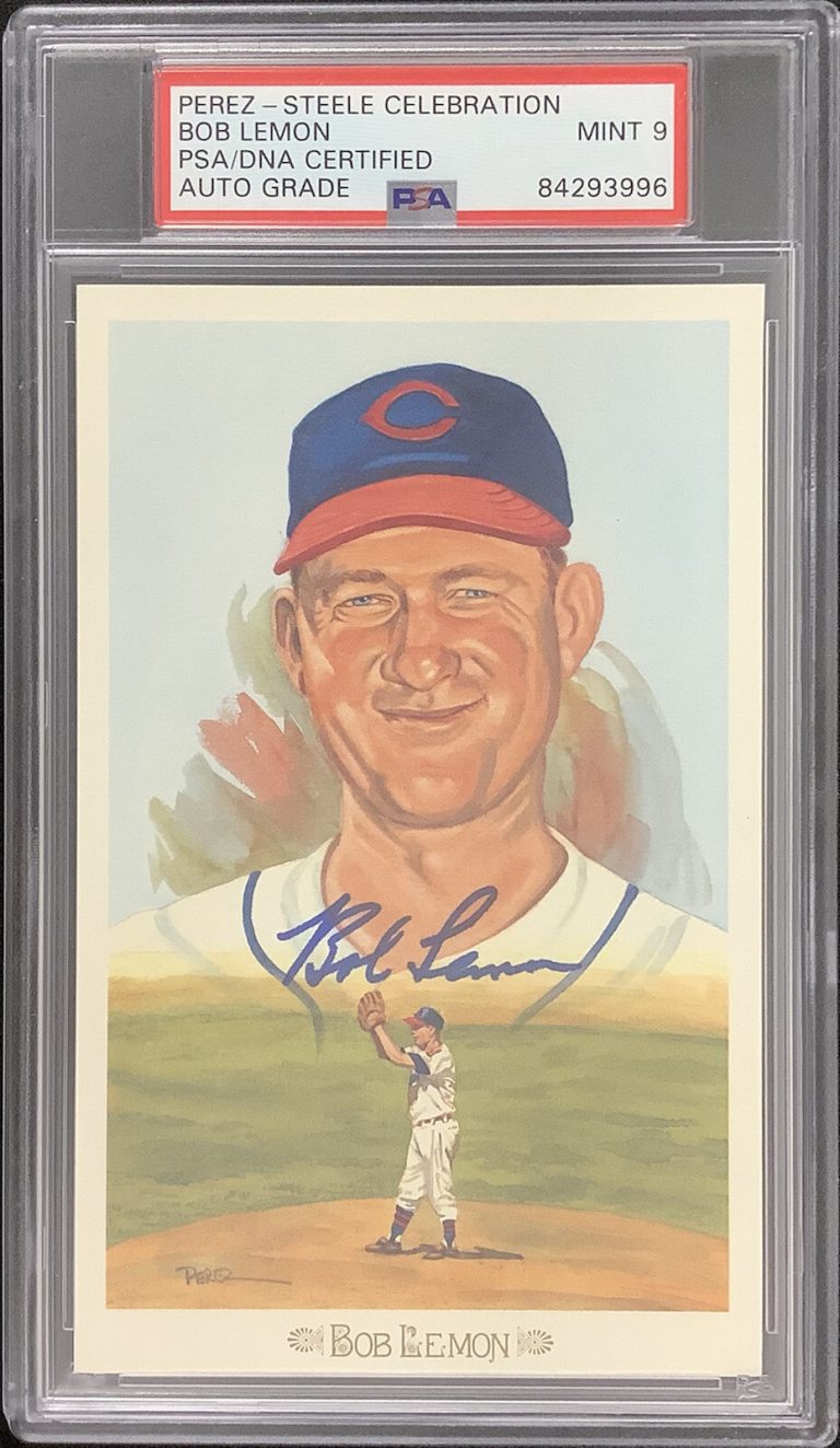 Bob Lemon Signed Perez Steele Celebration Postcard Indians PSA/DNA Auto Mint 9