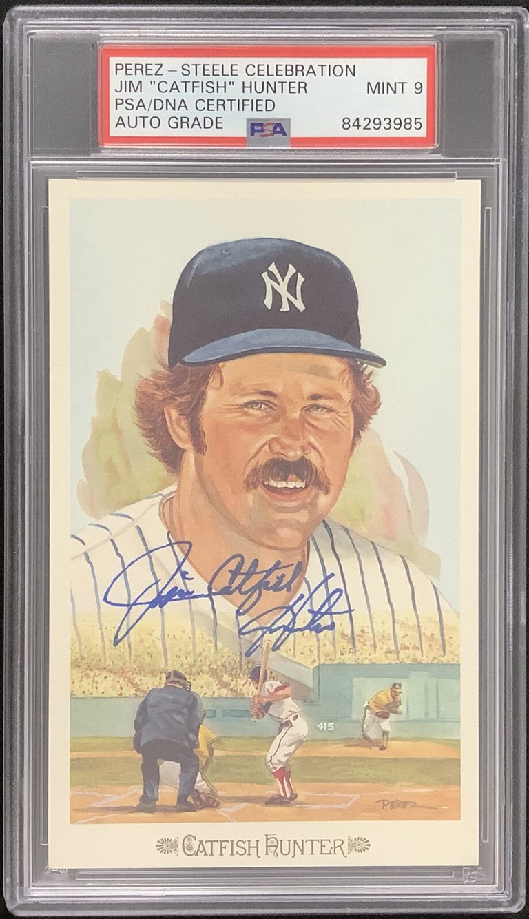 Jim Catfish Hunter Signed Perez Steele Celebration Postcard PSA/DNA Auto Mint 9