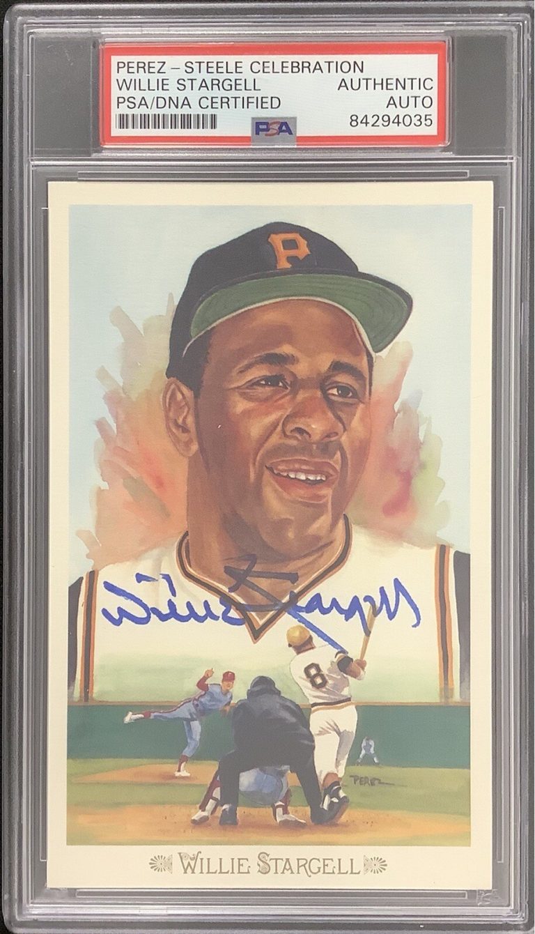 Willie Stargell Signed Perez Steele Celebration Postcard Pirates Auto PSA/DNA