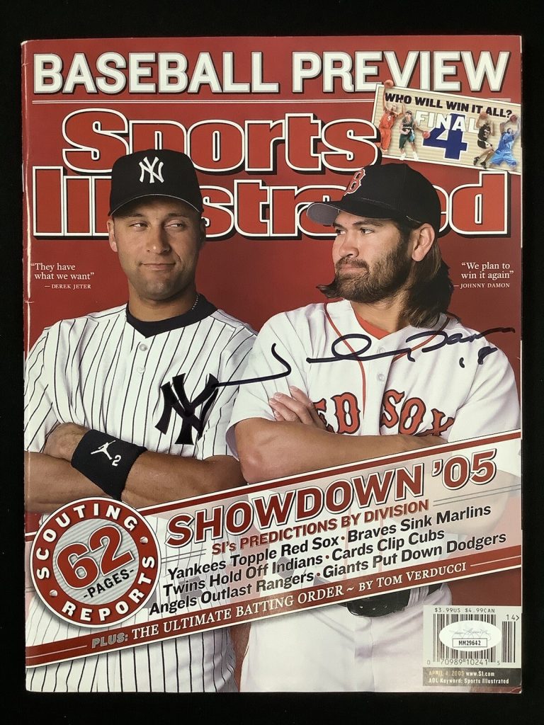 Johnny Damon Signed Sports Illustrated Mag 4/4/05 No Label Red Sox Autograph JSA