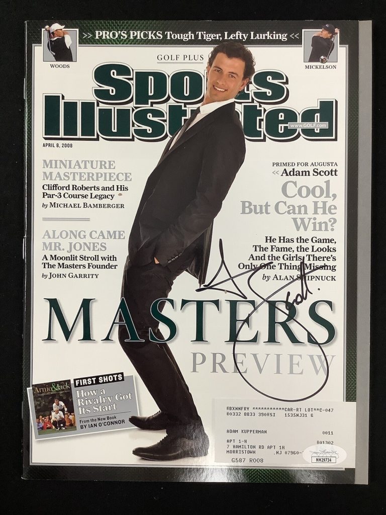 Adam Scott Signed Sports Illustrated 4/8/08 PGA Tour Masters Golf Auto JSA