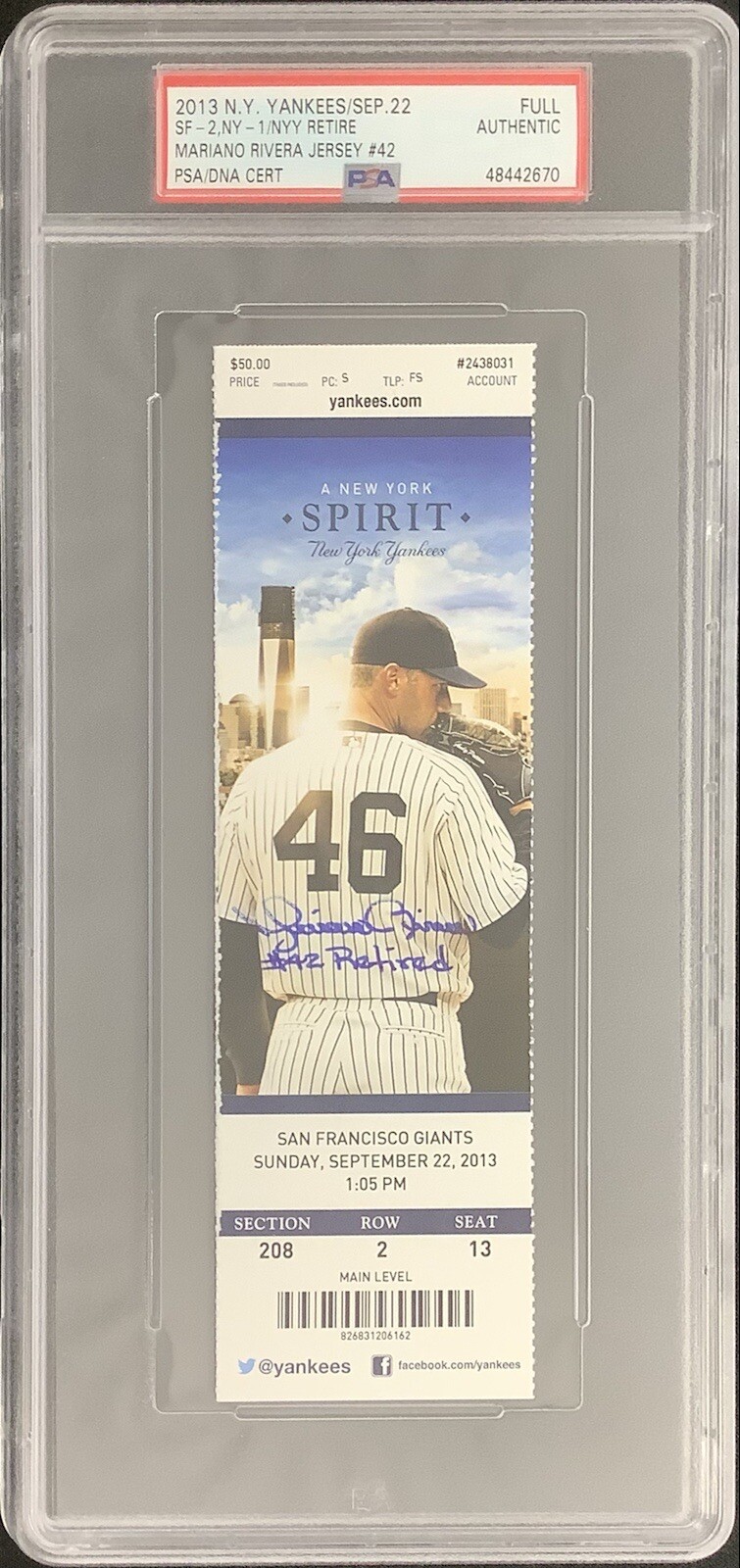 Mariano Rivera Signed Ticket Full Inscribed #42 Retired Baseball Auto PSA/DNA