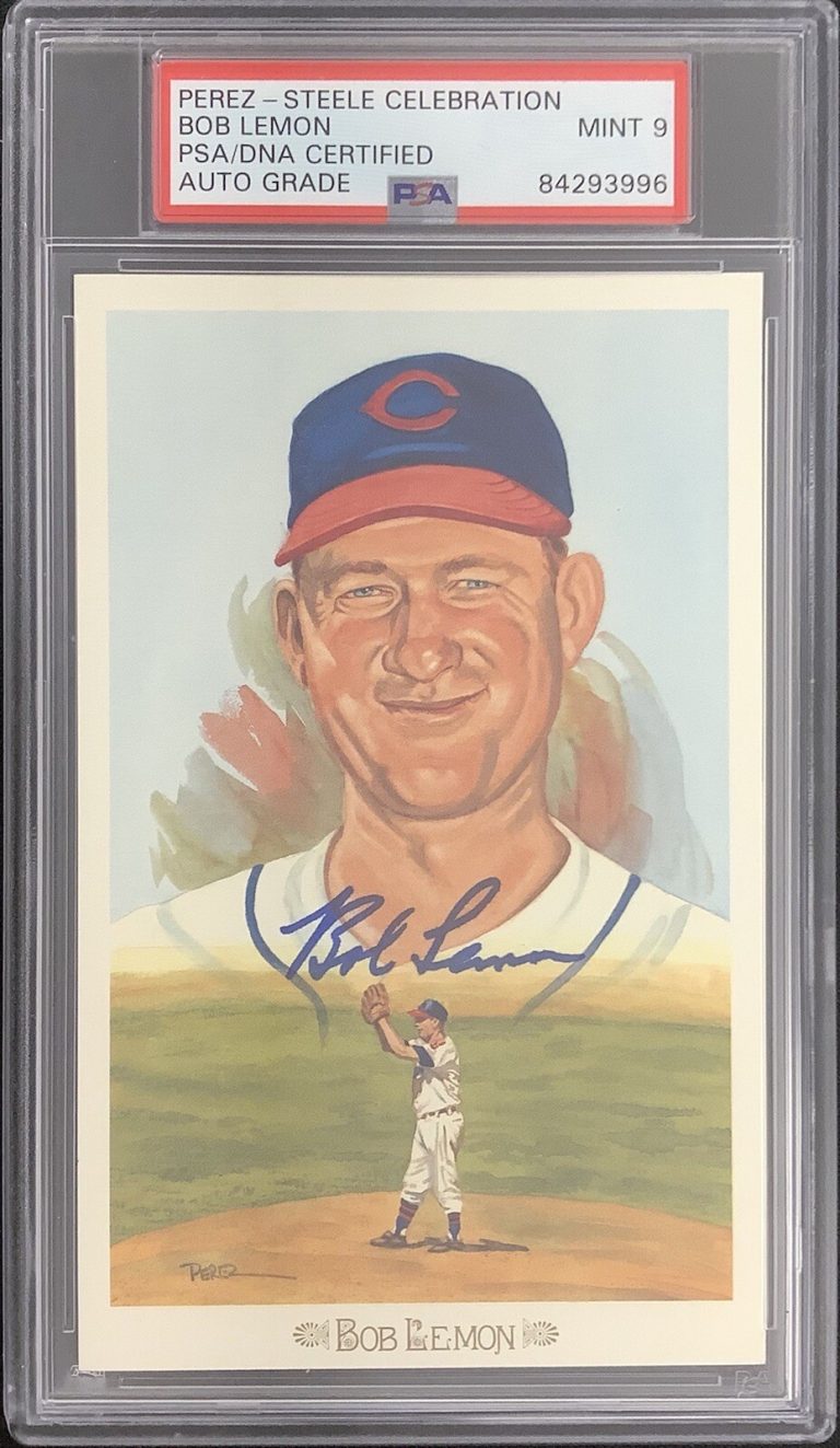 Bob Lemon Signed Perez Steele Celebration Postcard Indians PSA/DNA Auto Mint 9