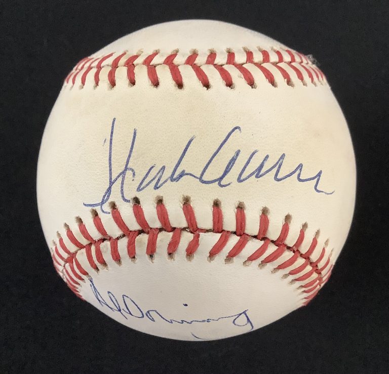 Hank Aaron Signed Baseball Giamatti Braves Al Downing Autograph 715 HR HOF JSA