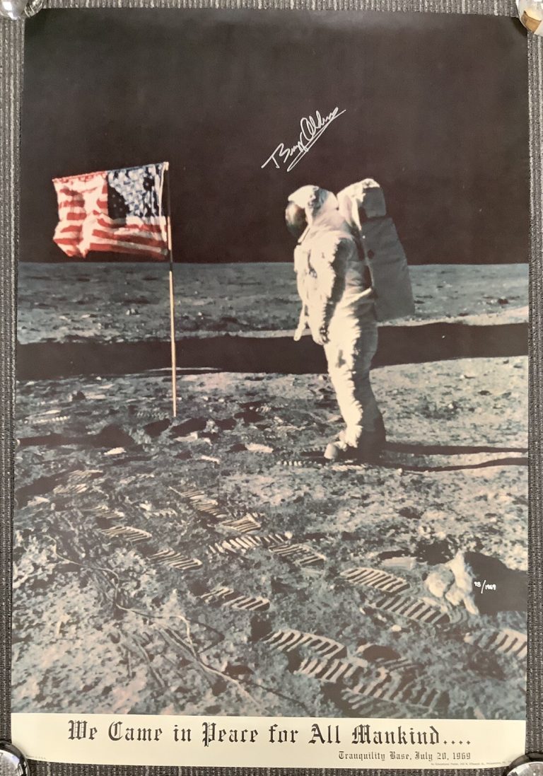 Buzz Aldrin Signed Poster 24x36 Space Autograph Flag Apollo NASA Moon Walker JSA