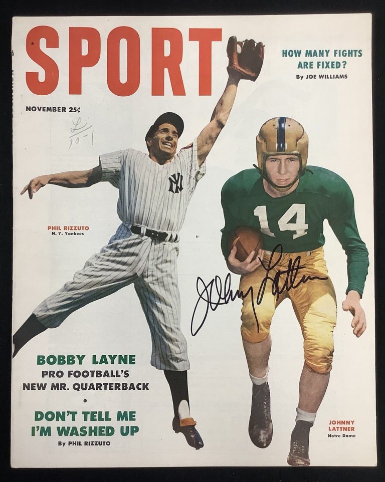 Johnny Lattner Signed Sport Magazine Nov 1953 No Label Football Heisman Auto JSA