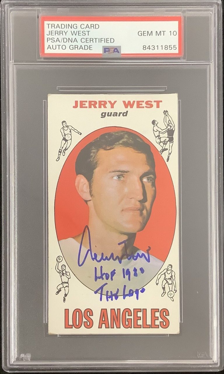 Jerry West Signed 1969 Topps #90 Card Lakers HOF 1980 Logo Insc PSA/DNA Auto 10