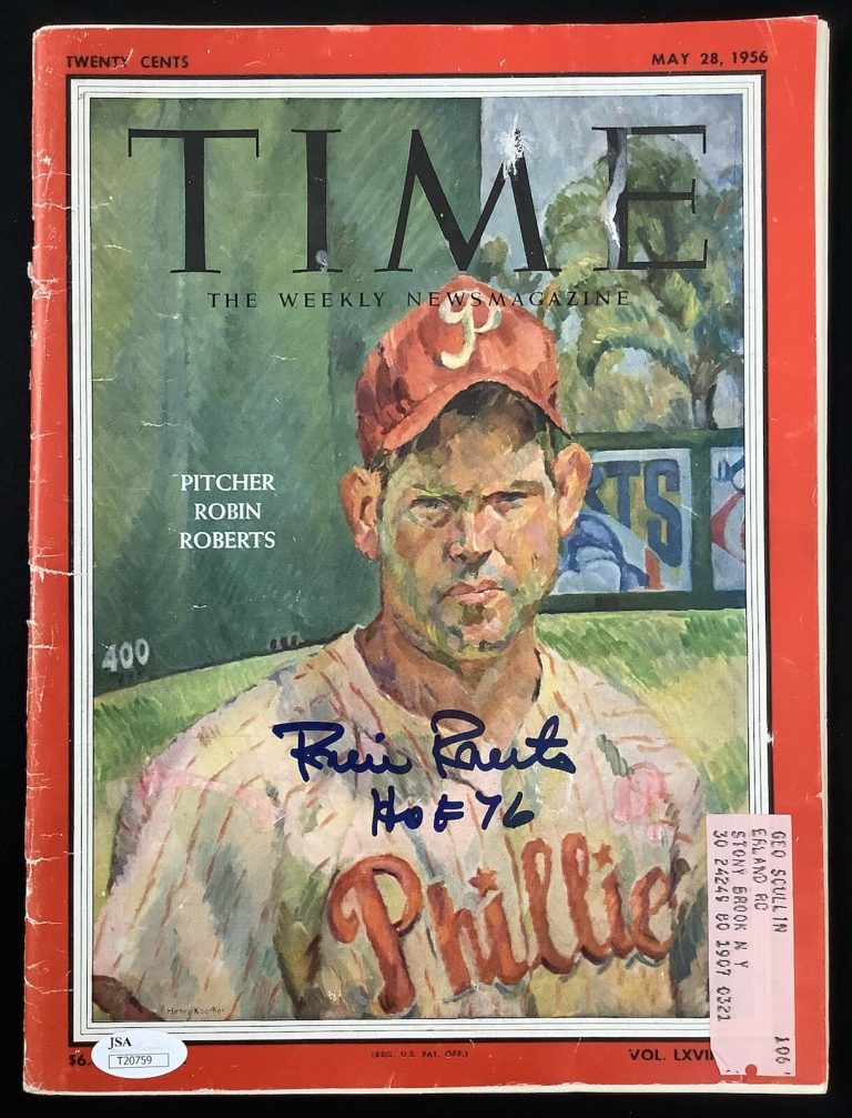 Robin Roberts Signed Time Magazine 11/16/09 No Label Phillies Auto HOF Insc JSA