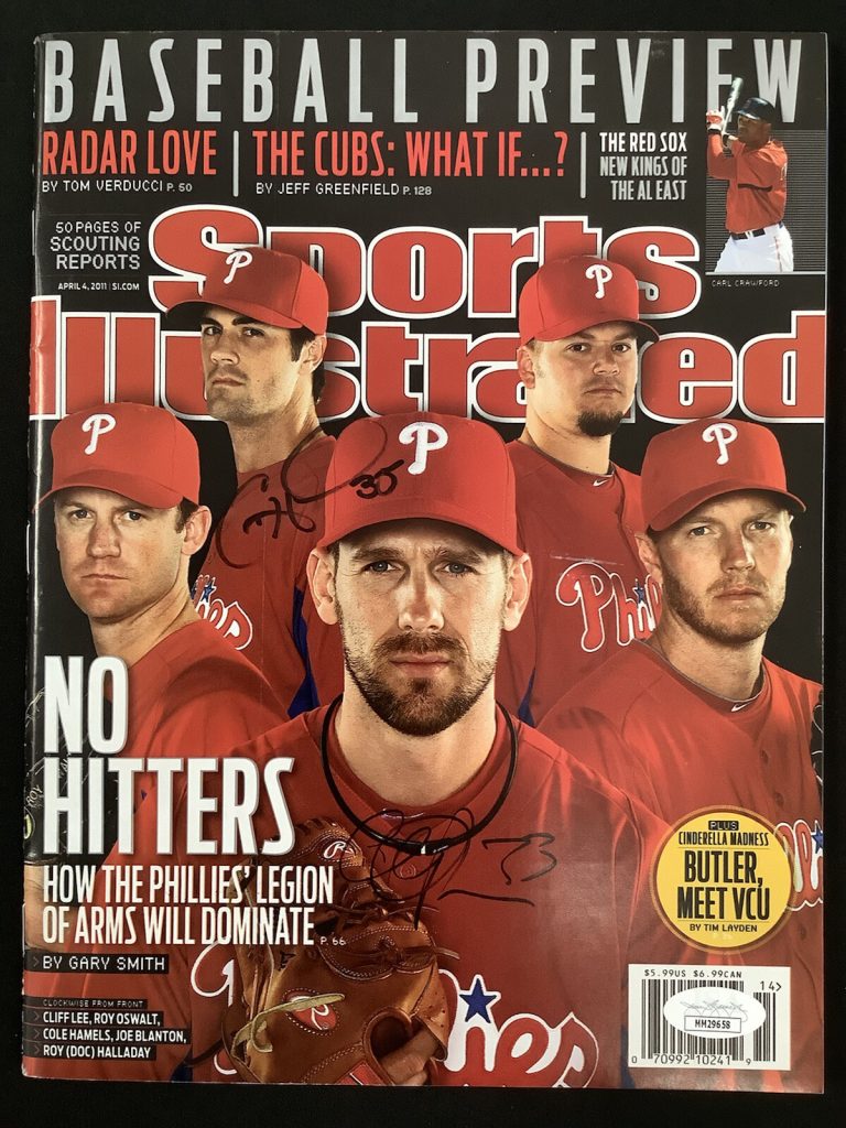 Cliff Lee Signed Sports Illustrated Mag 4/4/11 NO LABEL Phillies Hamels Auto JSA
