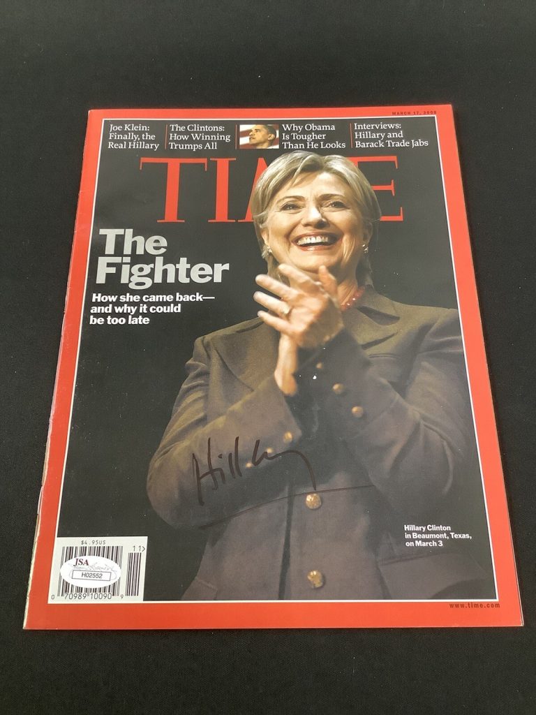 Hillary Clinton Signed Time Magazine 3/17/08 No Label Autograph JSA