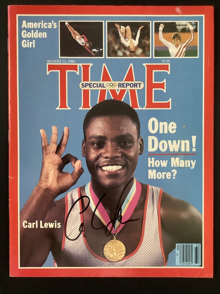 Carl Lewis Signed Time Magazine 8/13/84 No Label Olympic Gold Medalist Auto JSA