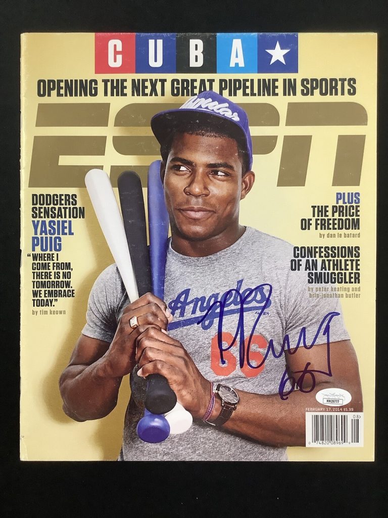 Yasiel Puig Signed ESPN Magazine 2/17/14 No Label LA Dodgers Autograph JSA