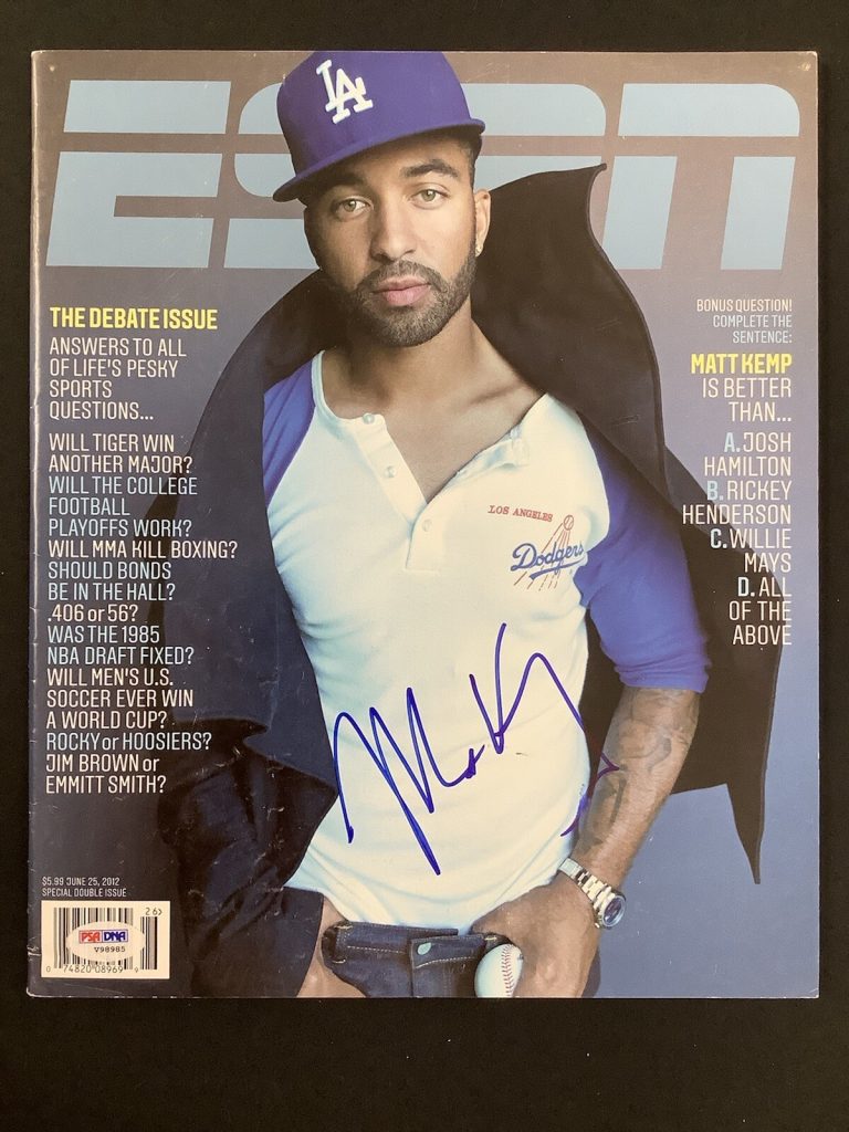 Matt Kemp Signed ESPN Magazine 6/25/12 No Label LA Dodger All Star Autograph JSA