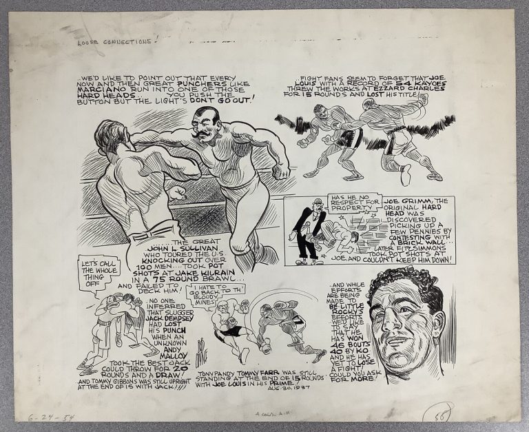 Rocky Marciano Original Cartoon Vintage Bob Coyne Artwork Boston Post 6/24/54
