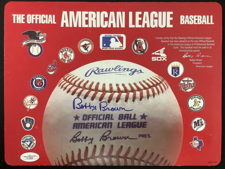 Bobby Brown Signed Baseball Advertisement Yankees Baseball President Auto JSA 1