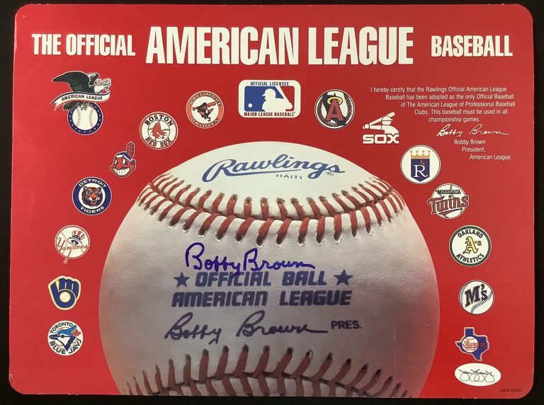 Bobby Brown Signed Baseball Advertisement Yankees Baseball President Auto JSA 4