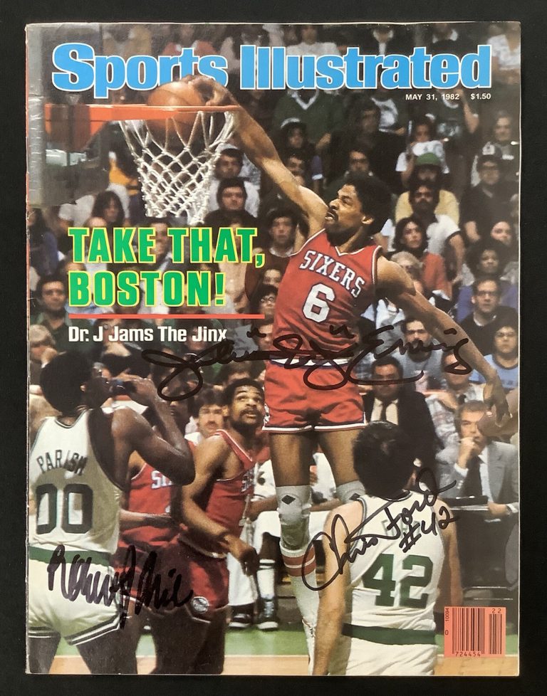 Julius Erving Signed Sports Illustrated 5/31/82 No Label + Parish Ford Auto JSA