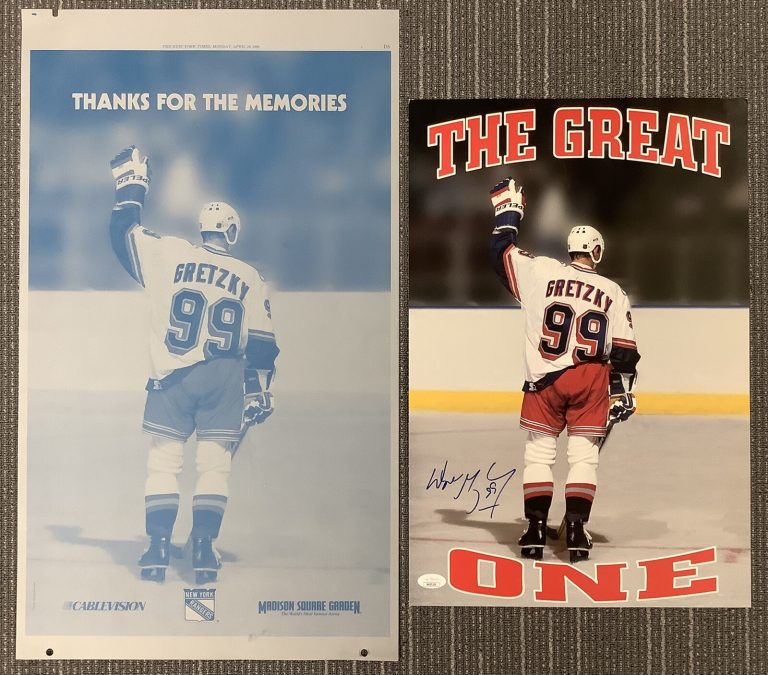 Wayne Gretzky Signed Poster & Printing Plate Rangers SGA Hockey HOF JSA Card NHL